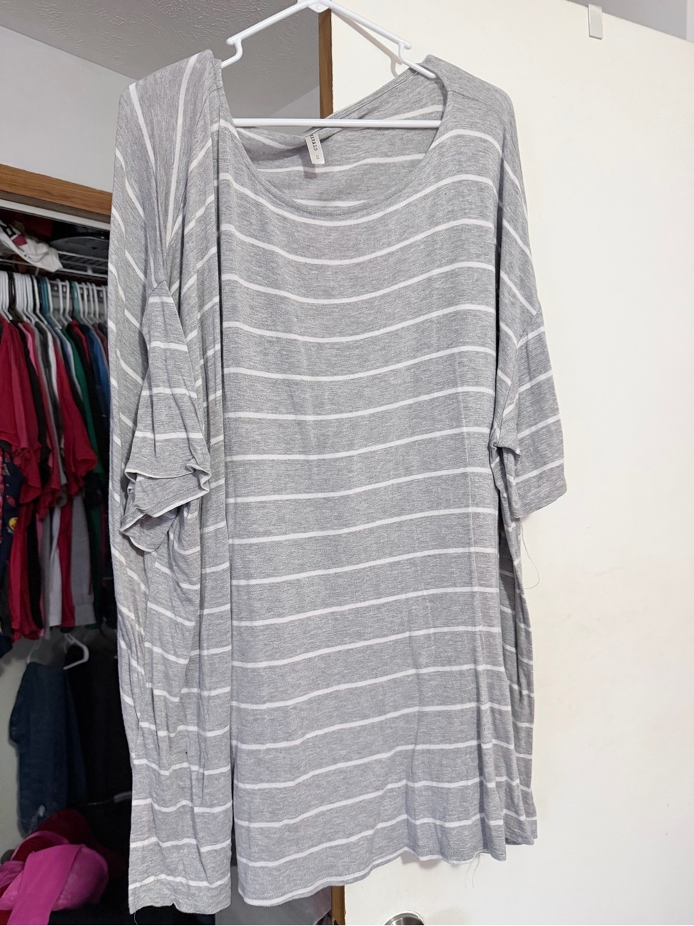 Emerald Gray & White Striped Tunic Top